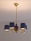 5-Arm Chandelier in Brass with Blue Shades from ASEA, Sweden, 1940s 2
