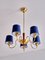 5-Arm Chandelier in Brass with Blue Shades from ASEA, Sweden, 1940s 3