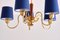 5-Arm Chandelier in Brass with Blue Shades from ASEA, Sweden, 1940s 5