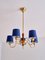 5-Arm Chandelier in Brass with Blue Shades from ASEA, Sweden, 1940s 1