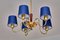 5-Arm Chandelier in Brass with Blue Shades from ASEA, Sweden, 1940s 7