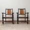 Mid-Century French Wooden and Rush Armchairs, Set of 2 1