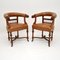 Antique Leather & Carved Oak Armchairs, Set of 2, Image 1