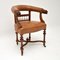 Antique Leather & Carved Oak Armchairs, Set of 2, Image 2