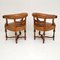 Antique Leather & Carved Oak Armchairs, Set of 2, Image 11