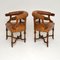 Antique Leather & Carved Oak Armchairs, Set of 2, Image 10