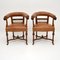 Antique Leather & Carved Oak Armchairs, Set of 2 12