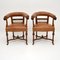 Antique Leather & Carved Oak Armchairs, Set of 2, Image 12
