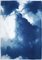 Dense Rolling Clouds, Blue Sky Landscape Triptych, Handmade Cyanotype on Paper, 2021 5