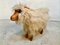 Vintage Pinewood Goat Sculpture with Long Fur and Leather, 1970s 1