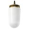 Vintage Industrial White Opaline Glass and Brass Pendant Light 4