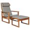 2254 Oak Sled Lounge Chair and Ottoman by Børge Mogensen for Fredericia, 1956, Denmark, Set of 2 1