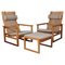 2254 Oak Sled Lounge Chair with Ottoman in Cane by Børge Mogensen for Fredericia, Set of 3 1