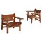 Danish Spanish Lounge Chairs in Oak and Saddle Leather from Fredericia, Set of 2 1