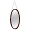 Mid-Century Italian Oval Teak Wall Mirror with Cord Hanging, 1960s, Image 1