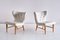 Lounge Chairs in Ivory Linen and Elm by Eric Bertil Karlén, Sweden, 1940s, Set of 2 1