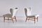 Lounge Chairs in Ivory Linen and Elm by Eric Bertil Karlén, Sweden, 1940s, Set of 2 3