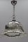 Italian Bell-Shaped Iced Murano Glass and Chrome Pendant Lamp 1