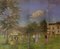 Country Celebration, Mid 20th Century, Impressionist Oil Piece of Manor House, 1950 1