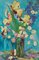 Blumen, Spätes 20. Jh., Stillleben, Ölpastell von Edwin Mendoza, 1990er 1