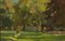 Summer Park 2, Mitte 20. Jh., Impressionistisches Landschaftsöl von Rickards, 1960er 1
