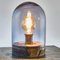 Olive Wood and Resin Globe Lamp with Turned and Blue Smoked Glass, Image 1