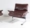 Mid-Century Chrome and Brown Leather Lounge Armchairs by Pieff, Set of 2 3
