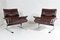 Mid-Century Chrome and Brown Leather Lounge Armchairs by Pieff, Set of 2 1