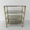 Brass Etagere with Four Smoked Glass Shelves and Castors 10