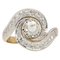 French 20th Century Diamond 18 Karat Yellow White Gold Swirl Ring 1