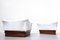 Mid-Century White Ottomans in Foal Skin and Wood, Set of 2 3