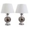 Italian Ceramic Table Lamps in Platinum Silver White Glaze by Bitossi, 1970s, Set of 2 1