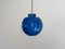 Lampada a sospensione vintage in vetro opalino blu, anni '60, Immagine 6
