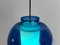 Lampada a sospensione vintage in vetro opalino blu, anni '60, Immagine 2