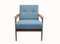 Armchair in Cherry with New Light Blue Upholstery, 1960s, Image 1