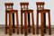 Brutalist Leather Bar Stools with Brass Details, 1940s, Set of 3, Image 9