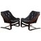 Black Leather Club or Lounge Chairs by Ake Fribytter for Nelo Sweden, 1970s, Set of 2 1