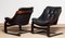 Black Leather Club or Lounge Chairs by Ake Fribytter for Nelo Sweden, 1970s, Set of 2 3