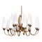 Large Brass Chandelier with White Murano Glass Cones, Italy, 1950s 1