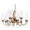 Large Brass Chandelier with White Murano Glass Cones, Italy, 1950s, Image 1