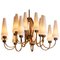 Large Brass Chandelier with White Murano Glass Cones, Italy, 1950s 3