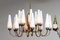 Large Brass Chandelier with White Murano Glass Cones, Italy, 1950s 13