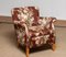 Scandinavian Floral Printed Brown Linen Lounge / Easy Chair, Sweden, 1950s 4