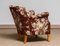 Scandinavian Floral Printed Brown Linen Lounge / Easy Chair, Sweden, 1950s 8