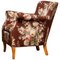 Scandinavian Floral Printed Brown Linen Lounge / Easy Chair, Sweden, 1950s, Image 1