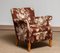 Scandinavian Floral Printed Brown Linen Lounge / Easy Chair, Sweden, 1950s 3