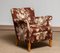Scandinavian Floral Printed Brown Linen Lounge / Easy Chair, Sweden, 1950s, Image 3