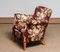 Scandinavian Floral Printed Brown Linen Lounge / Easy Chair, Sweden, 1950s 5