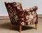 Scandinavian Floral Printed Brown Linen Lounge / Easy Chair, Sweden, 1950s 7