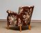 Scandinavian Floral Printed Brown Linen Lounge / Easy Chair, Sweden, 1950s 6